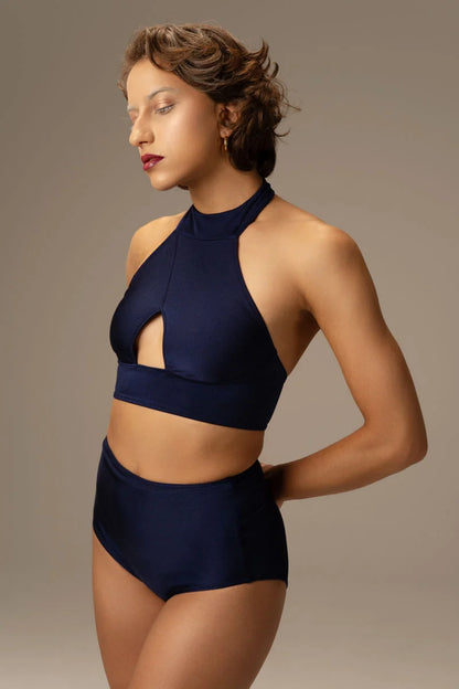 High Shorts Sapphira shorts paired with matching halter top by Sharkpolewear